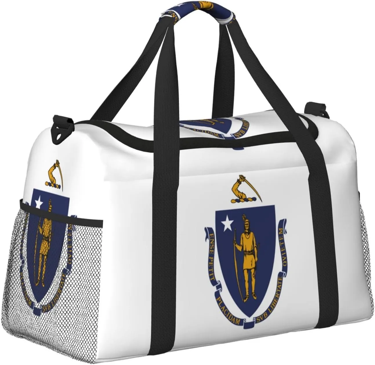 Flag Of Massachusetts Travel Duffel Bag Large Foldable Waterproof Overnight Bag For Beach Swim Bags Pool Sports Gym