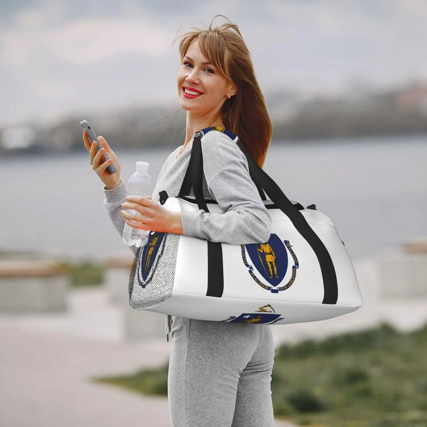 Flag Of Massachusetts Travel Duffel Bag Large Foldable Waterproof Overnight Bag For Beach Swim Bags Pool Sports Gym