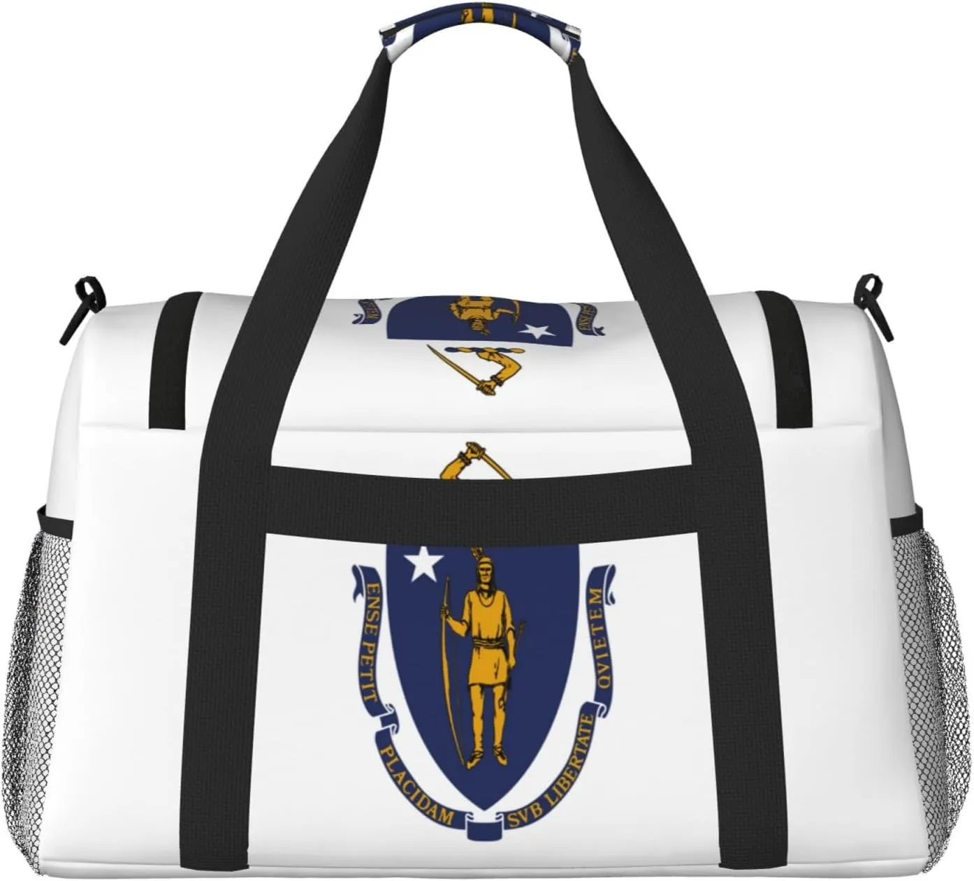 Flag Of Massachusetts Travel Duffel Bag Large Foldable Waterproof Overnight Bag For Beach Swim Bags Pool Sports Gym