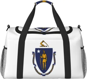 Flag Of Massachusetts Travel Duffel Bag Large Foldable Waterproof Overnight Bag For Beach Swim Bags Pool Sports Gym