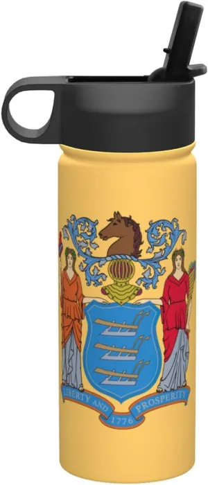 Flag of New Jersey Print Flask Stainless Steel Water Bottle with Straw 18OZ FOR Outdoor Gym Commute