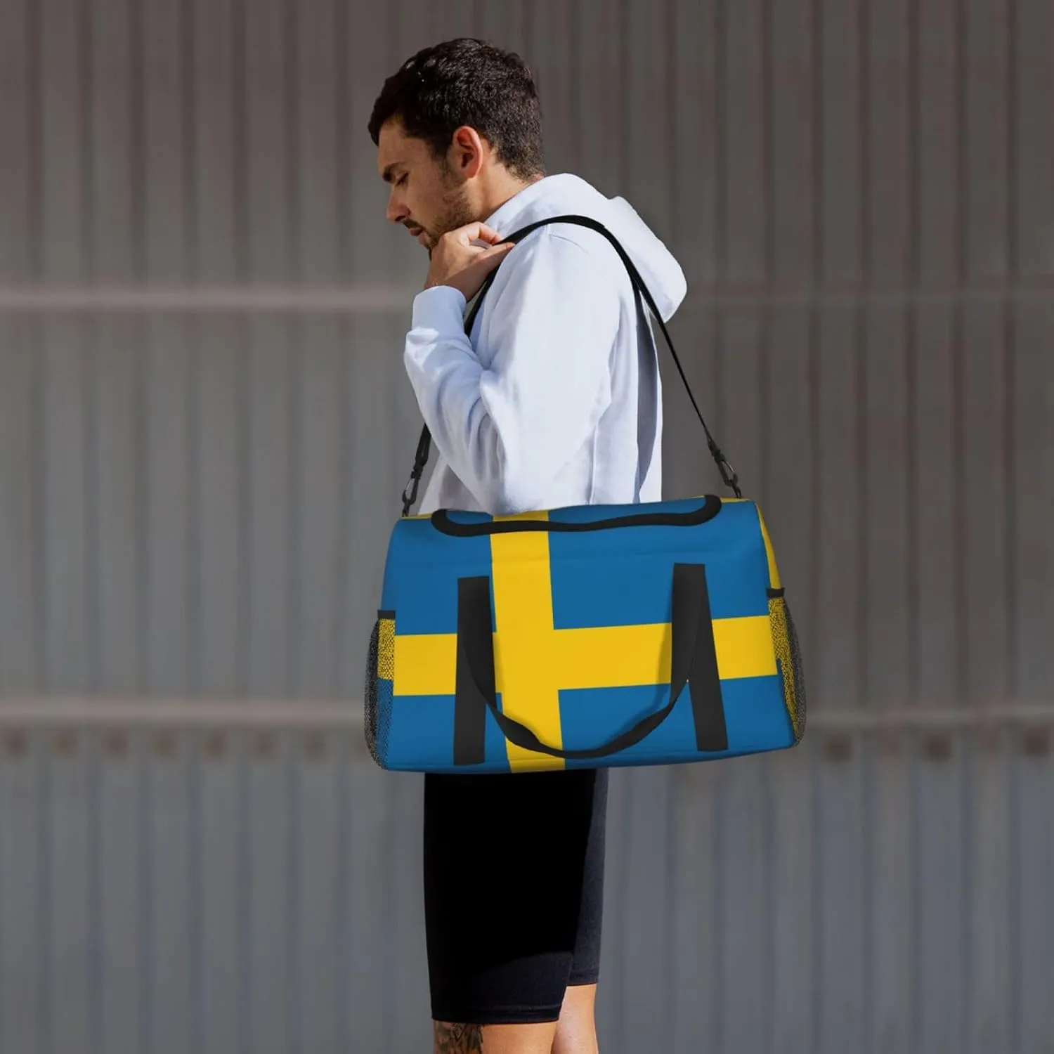 Flag Of Sweden Travel Duffel Bag Large Foldable Waterproof Overnight Bag For Beach Swim Bags Pool Sports Gym