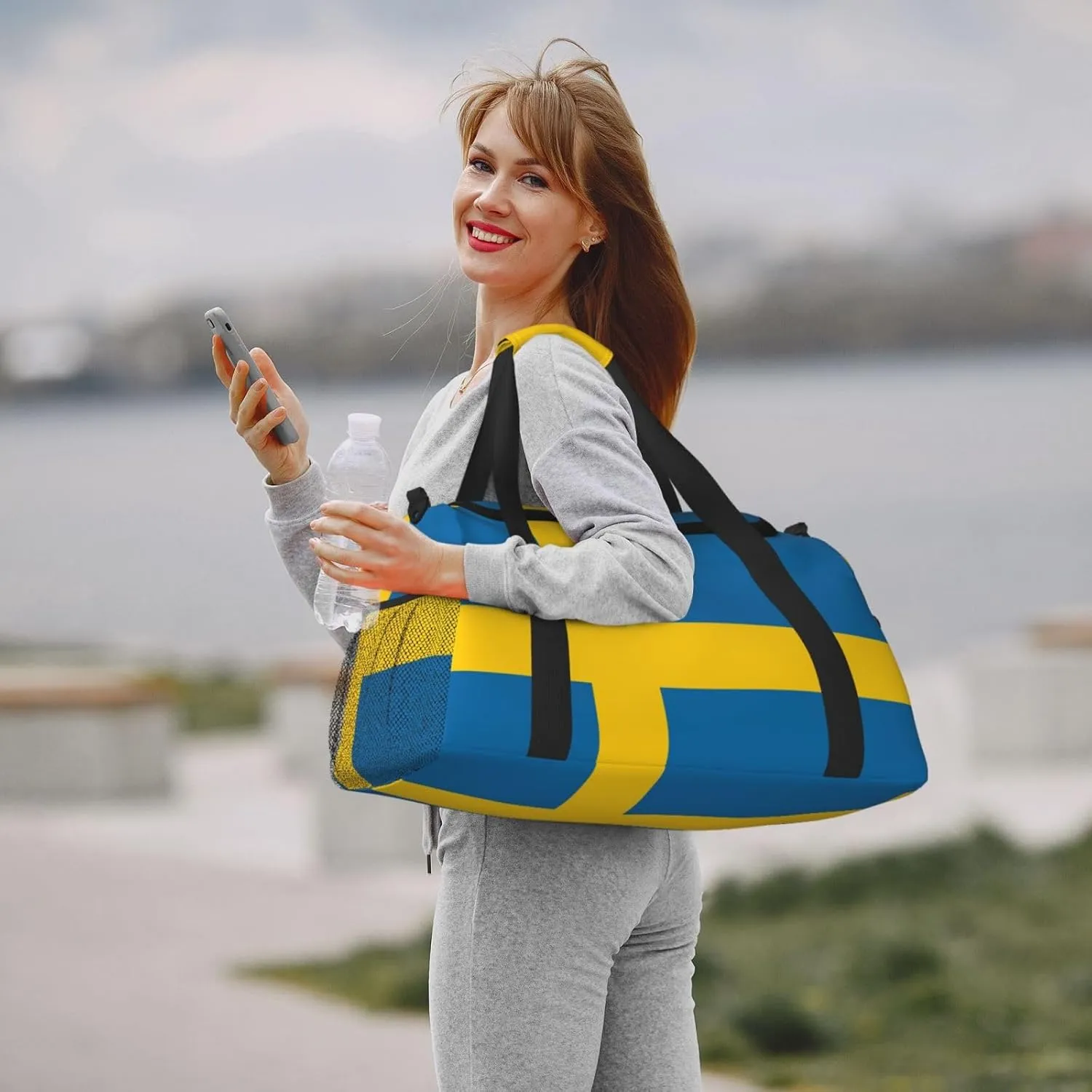 Flag Of Sweden Travel Duffel Bag Large Foldable Waterproof Overnight Bag For Beach Swim Bags Pool Sports Gym