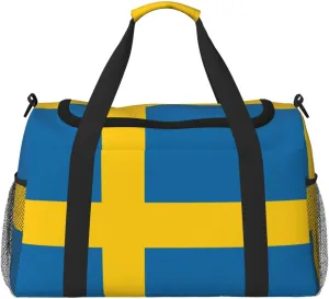 Flag Of Sweden Travel Duffel Bag Large Foldable Waterproof Overnight Bag For Beach Swim Bags Pool Sports Gym
