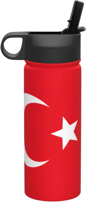 Flag of Turkey Print Flask Stainless Steel Water Bottle with Straw 18OZ FOR Outdoor Gym Commute