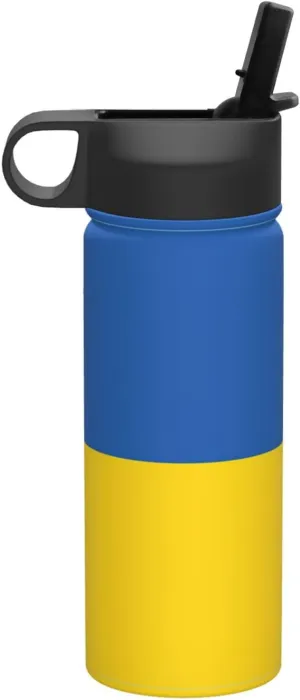 Flag of Ukraine Print Flask Stainless Steel Water Bottle with Straw 18OZ FOR Outdoor Gym Commute
