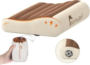 FLEXTAILGEAR Inflatable Camping Pillow, Ergonomic Travel Pillow, Ultralight Beach Pillow with Removable Cover Separate TPU Bladder for Camping, Hiking, Airplane, Road Trip, Office(Brown)
