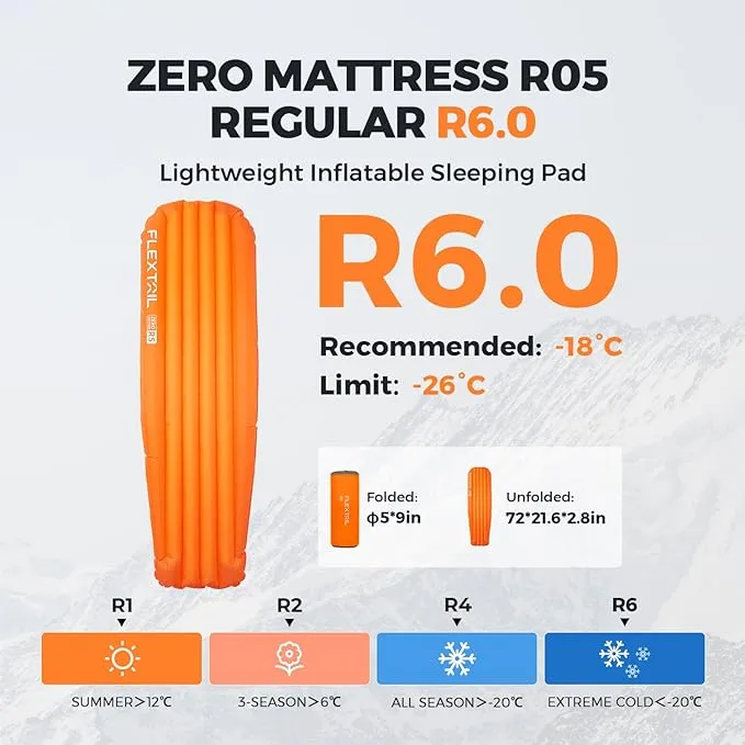 FLEXTAILGEAR Inflatable Sleeping Pad with 6R Value – Ultralight 2.8 Inch Camping Mattress, 4 Seasons Compact Backpacking Gear Essentials for Camping, Traveling, Hiking and Tent