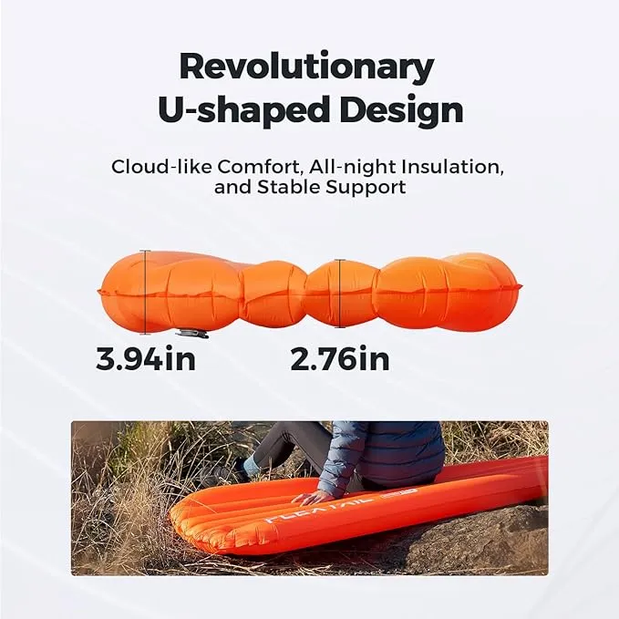 FLEXTAILGEAR Inflatable Sleeping Pad with 6R Value – Ultralight 2.8 Inch Camping Mattress, 4 Seasons Compact Backpacking Gear Essentials for Camping, Traveling, Hiking and Tent
