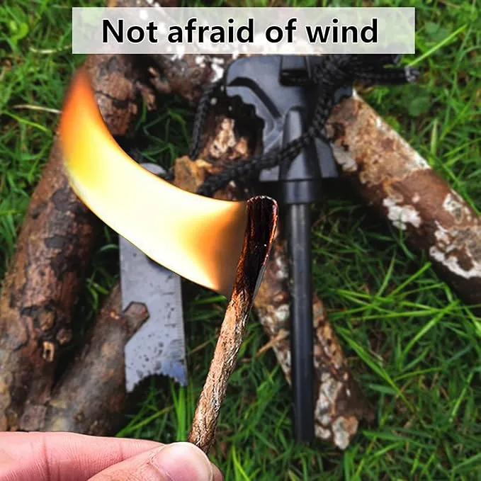 Flint and Steel Fire Starter Kit - Premium Ferro Rod and Magnesium Stick with Tinder Hemp Rope - Portable Fire Starter Survival Tool for Campfires/Camping/Bushcraft/Hiking and Emergency Rescue.