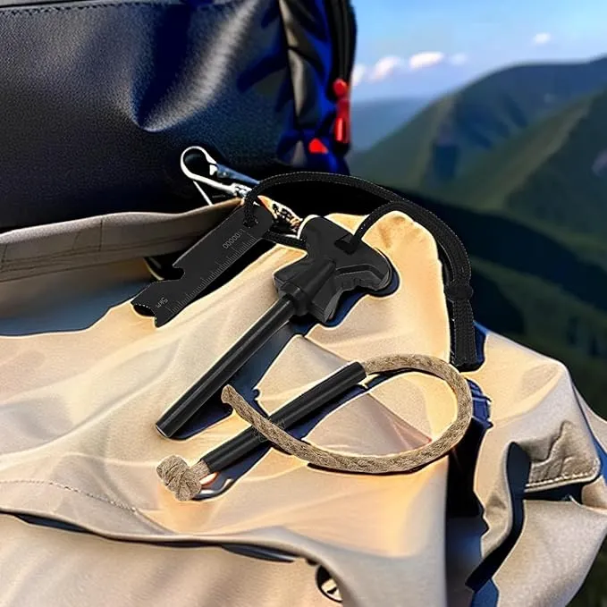Flint and Steel Fire Starter Kit - Premium Ferro Rod and Magnesium Stick with Tinder Hemp Rope - Portable Fire Starter Survival Tool for Campfires/Camping/Bushcraft/Hiking and Emergency Rescue.