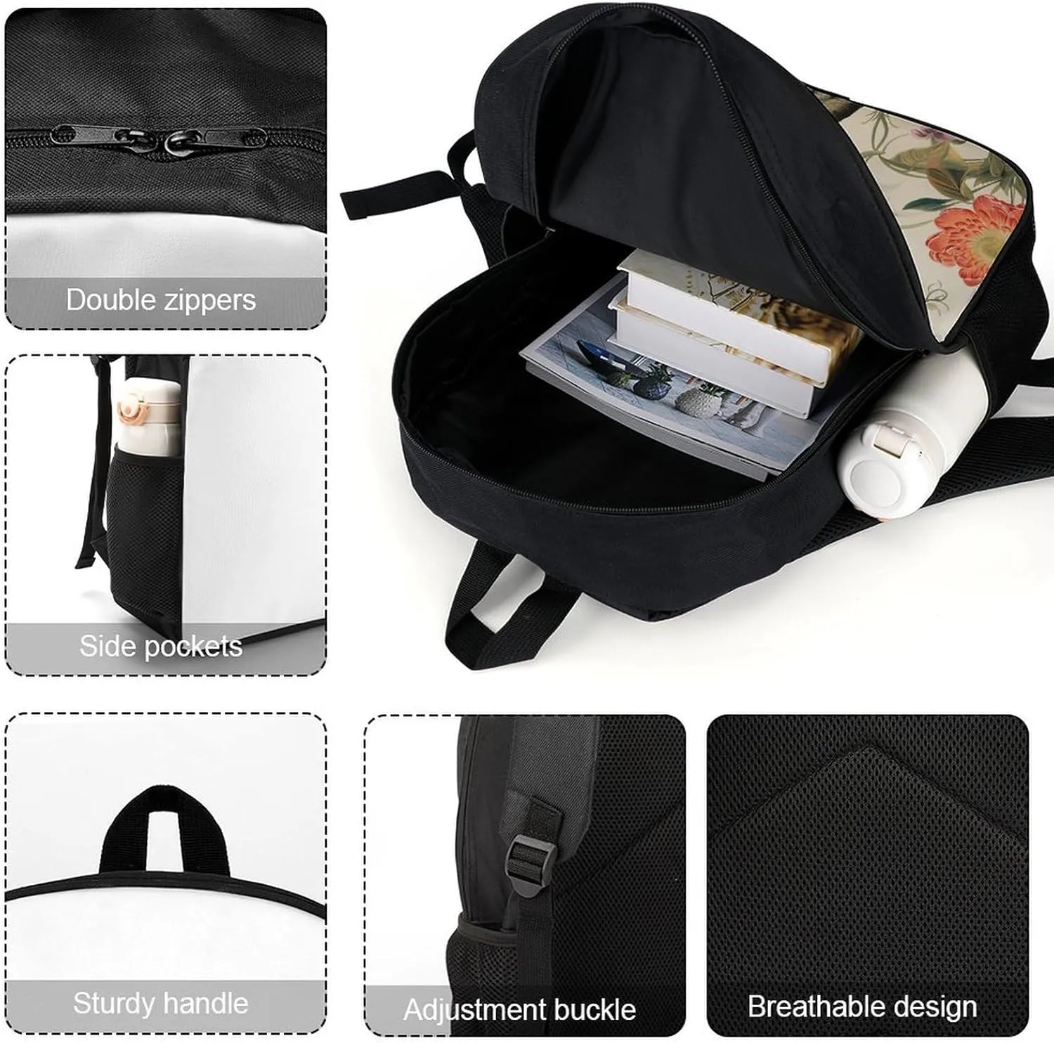 Flowers And Birds Lightweight Backpack Casual Carry On Laptop Backpack,Hiking Bag for Camping Sports Work
