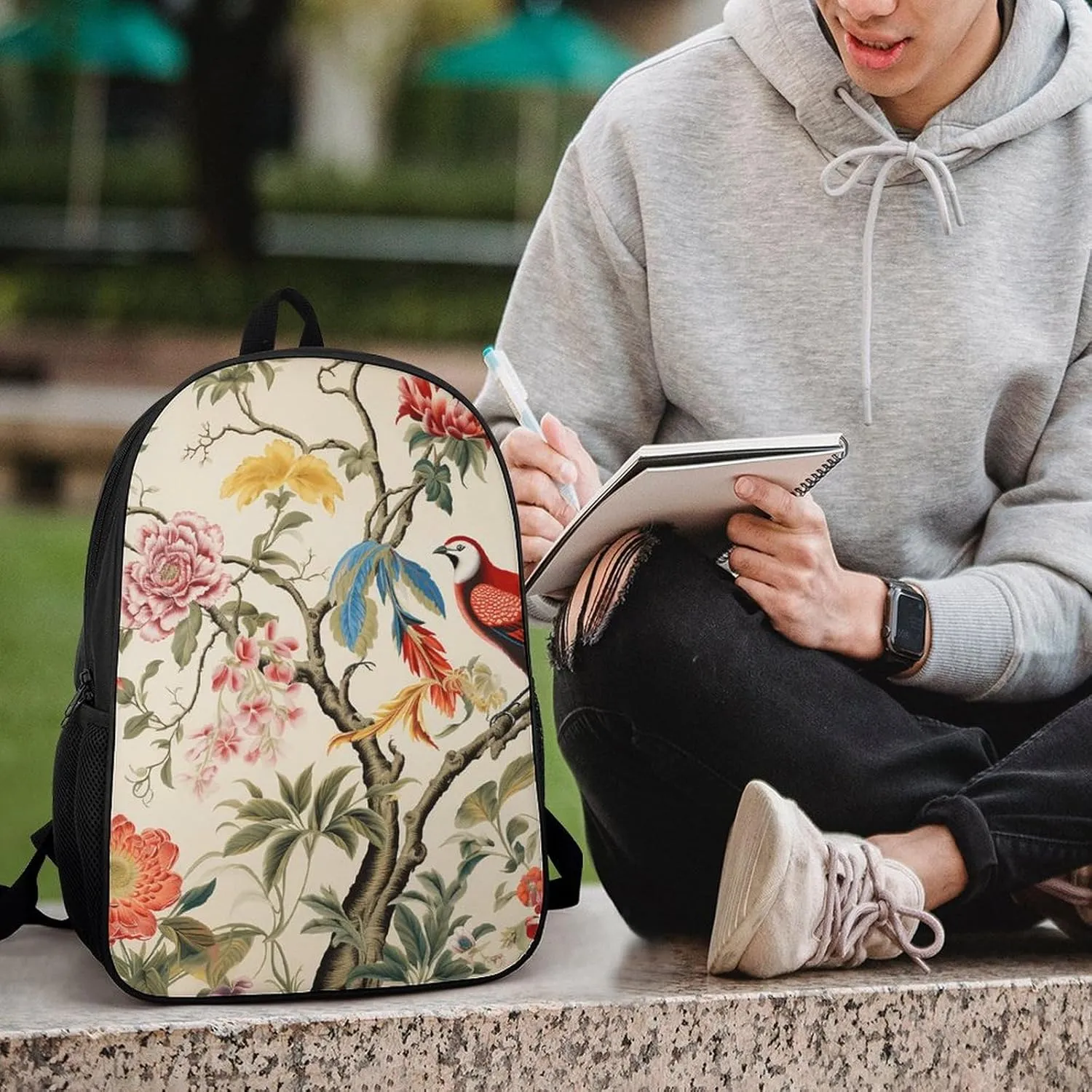 Flowers And Birds Lightweight Backpack Casual Carry On Laptop Backpack,Hiking Bag for Camping Sports Work