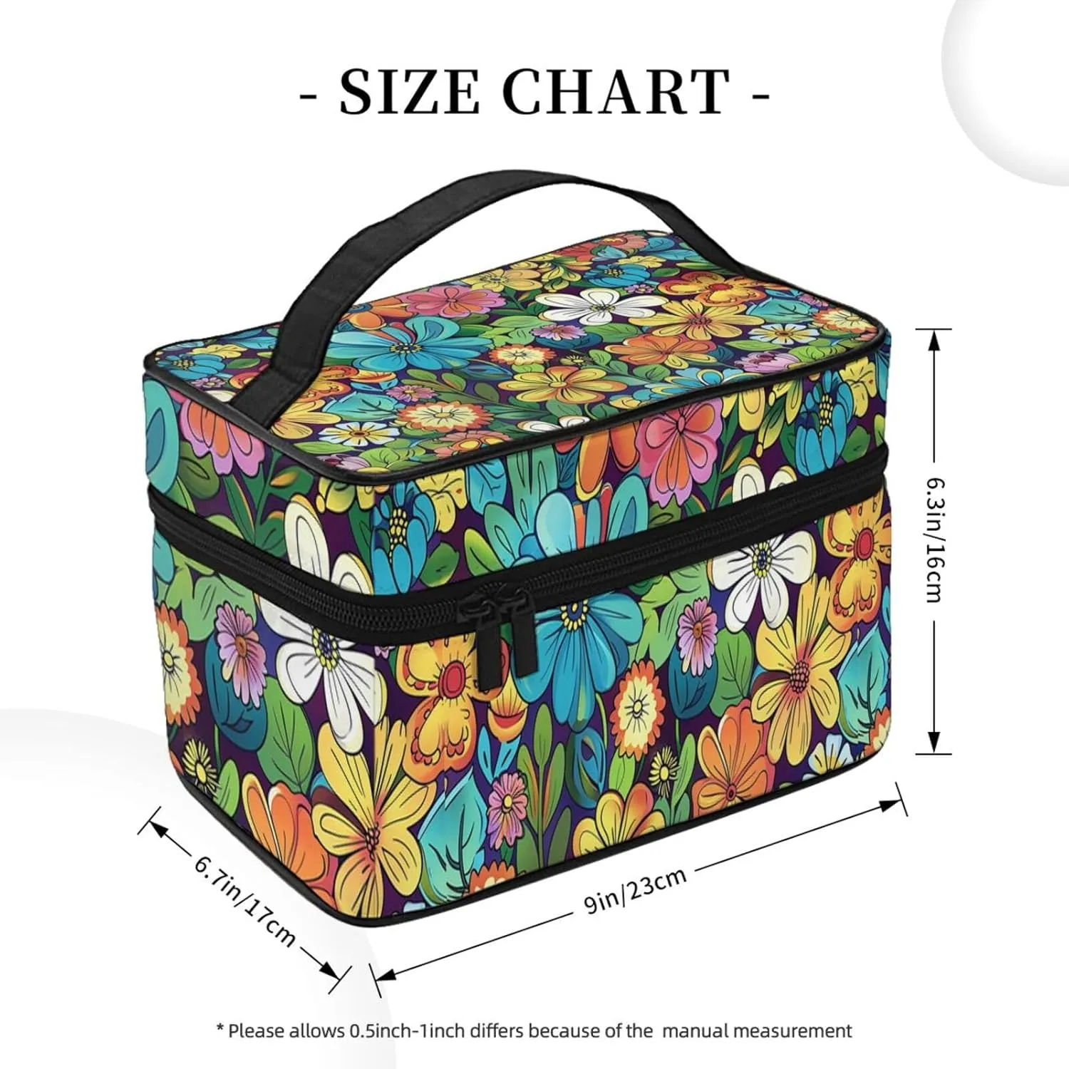 Flowers Cartoon Makeup Bag for Women Travel Cosmetic Bag Large Makeup Case Portable Toiletry Skincare Organizer Bag