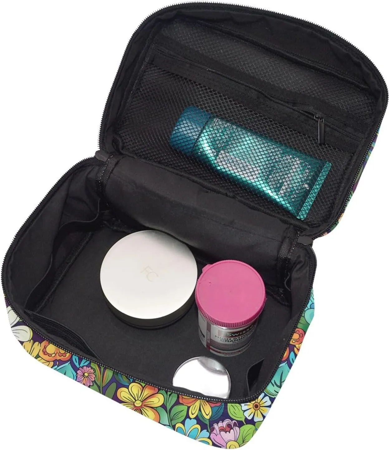 Flowers Cartoon Makeup Bag for Women Travel Cosmetic Bag Large Makeup Case Portable Toiletry Skincare Organizer Bag