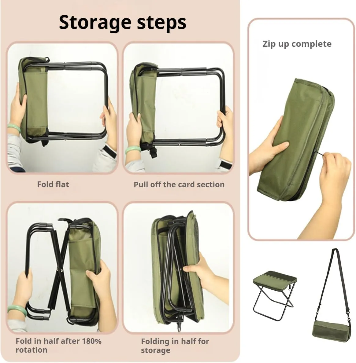 Foldable Backpack Stool/Mountaineering and Hiking Portable Stool - Lightweight Camping Chair, Collapsible Fishing Seat for Outdoor, BBQ, Travel ，Ultra Lightweight Lounge (Black Small)