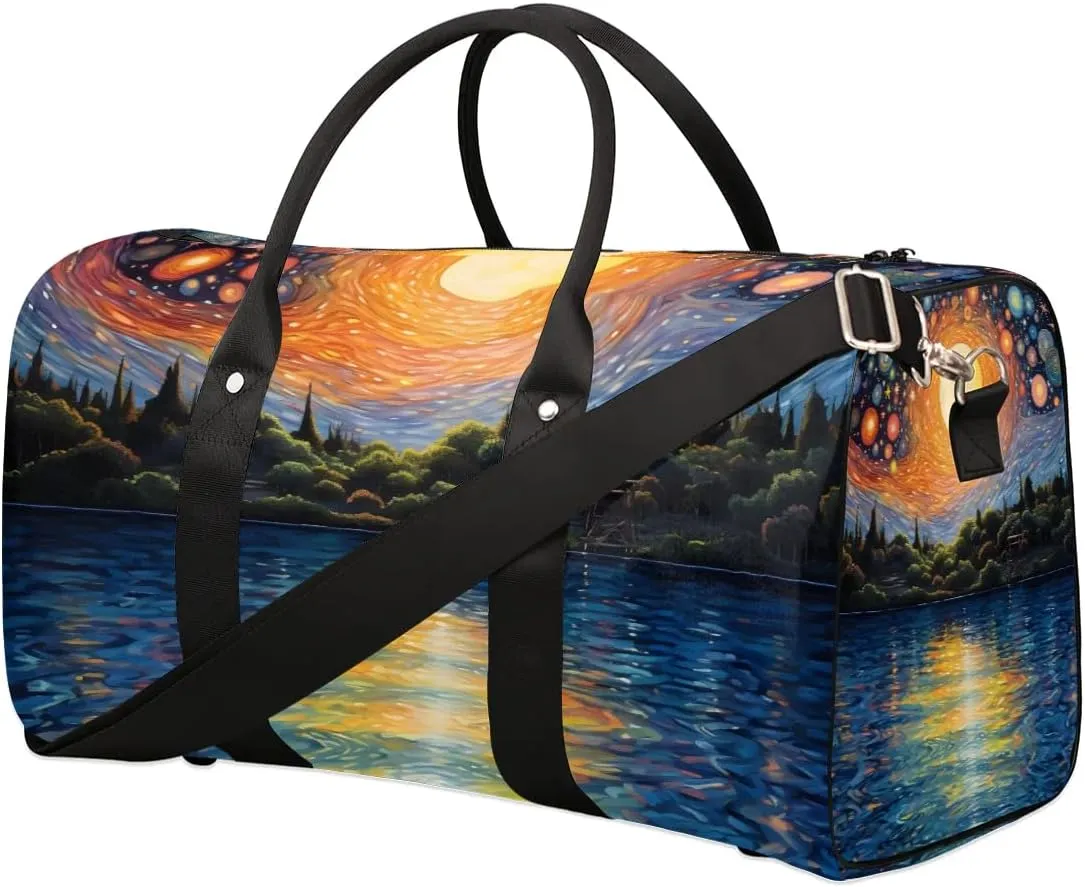 Foldable Travel Bag Abstract Sky Lake Lightweight Carry On Bags for Airplanes Waterproof Travel Duffle Bag For Gym Weekend Overnight
