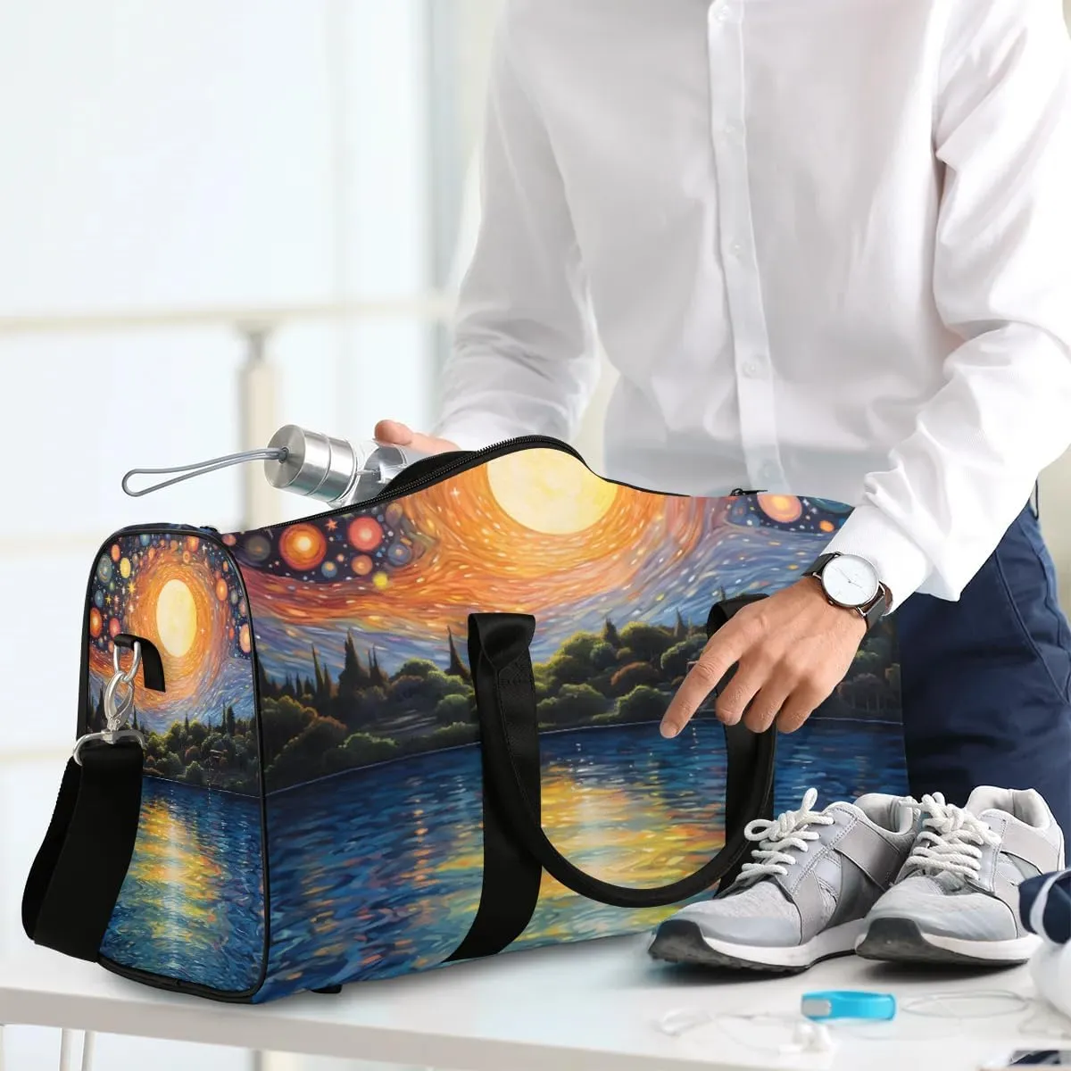 Foldable Travel Bag Abstract Sky Lake Lightweight Carry On Bags for Airplanes Waterproof Travel Duffle Bag For Gym Weekend Overnight