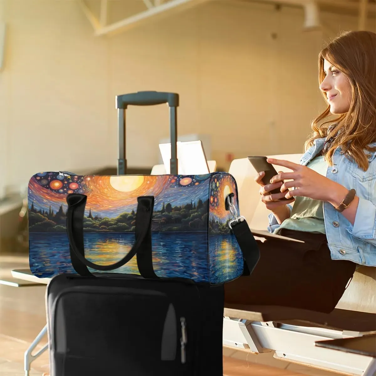 Foldable Travel Bag Abstract Sky Lake Lightweight Carry On Bags for Airplanes Waterproof Travel Duffle Bag For Gym Weekend Overnight