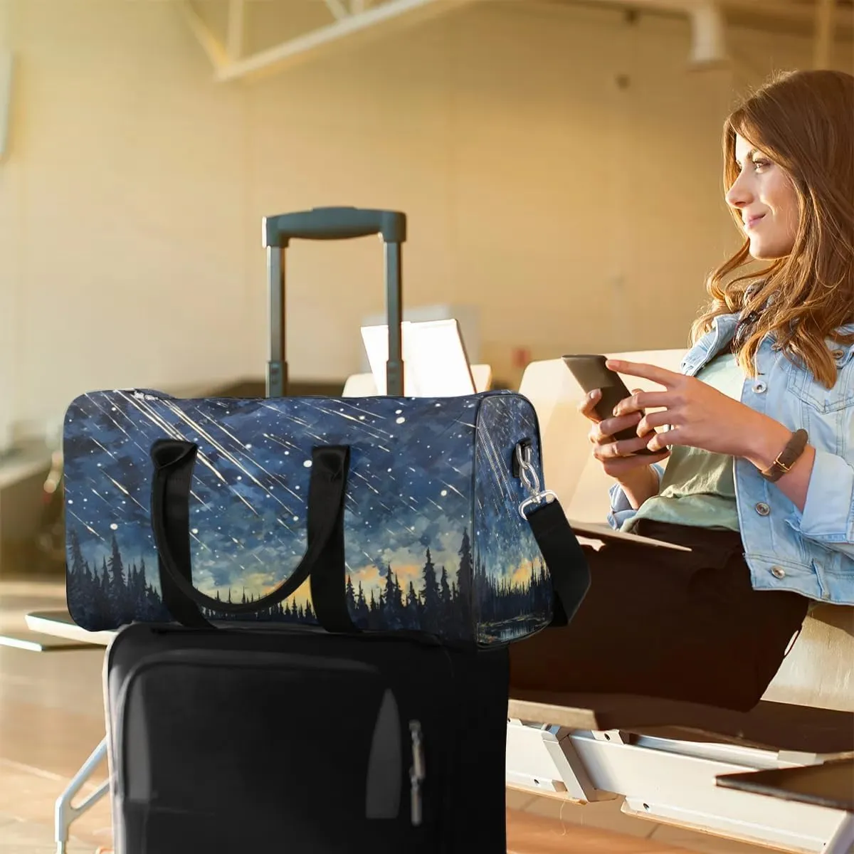 Foldable Travel Bag Beautiful Starry Sky Lightweight Carry On Bags for Airplanes Waterproof Travel Duffle Bag For Gym Weekend Overnight