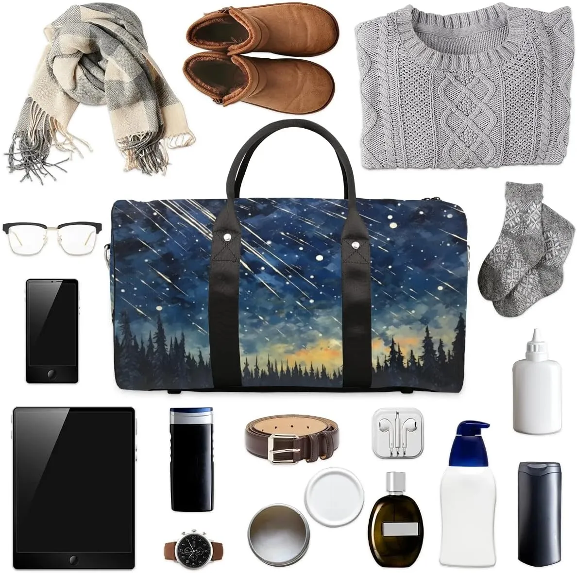 Foldable Travel Bag Beautiful Starry Sky Lightweight Carry On Bags for Airplanes Waterproof Travel Duffle Bag For Gym Weekend Overnight