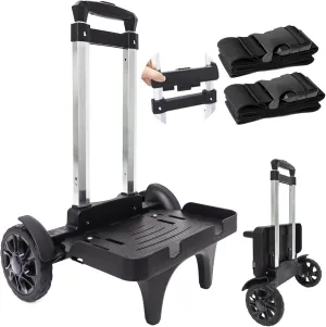 Folding Backpack Trolley with Large Solid Tank Wheels, Aluminum Alloy Luggage Cart with Edge Guard Base, Universal Hand Truck for Backpacks, Lunch Backpack,Golf Bag, Teenagers, Adults, School, Travel