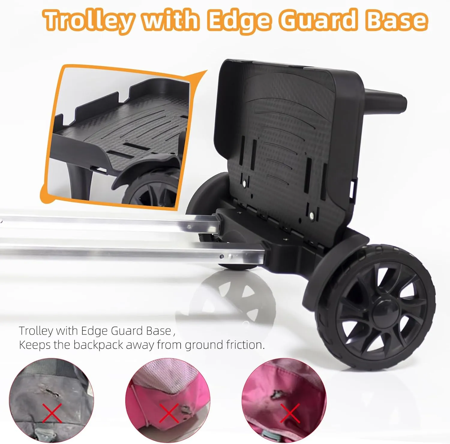 Folding Backpack Trolley with Large Solid Tank Wheels, Aluminum Alloy Luggage Cart with Edge Guard Base, Universal Hand Truck for Backpacks, Lunch Backpack,Golf Bag, Teenagers, Adults, School, Travel