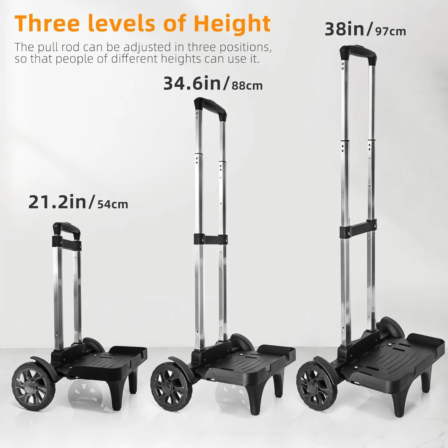 Folding Backpack Trolley with Large Solid Tank Wheels, Aluminum Alloy Luggage Cart with Edge Guard Base, Universal Hand Truck for Backpacks, Lunch Backpack,Golf Bag, Teenagers, Adults, School, Travel