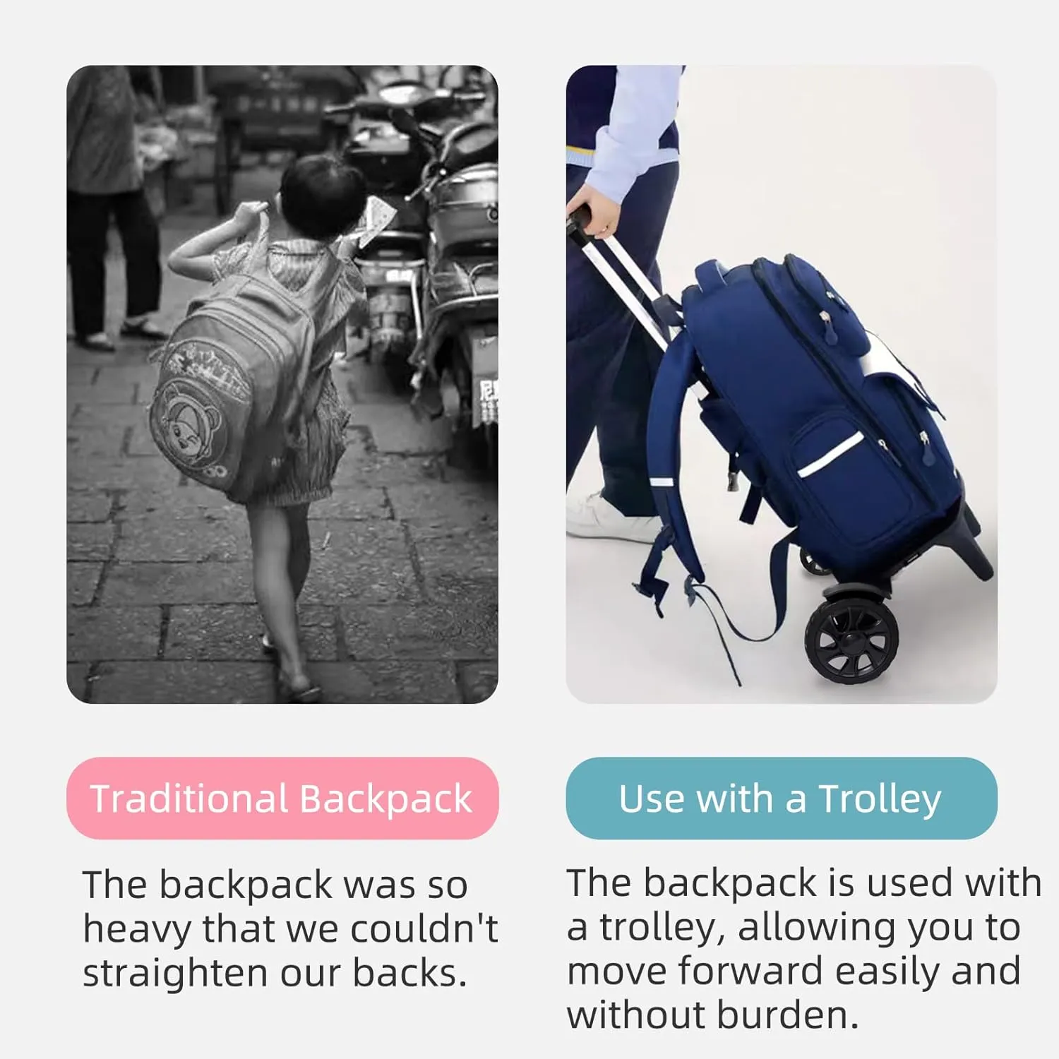 Folding Backpack Trolley with Large Solid Tank Wheels, Aluminum Alloy Luggage Cart with Edge Guard Base, Universal Hand Truck for Backpacks, Lunch Backpack,Golf Bag, Teenagers, Adults, School, Travel