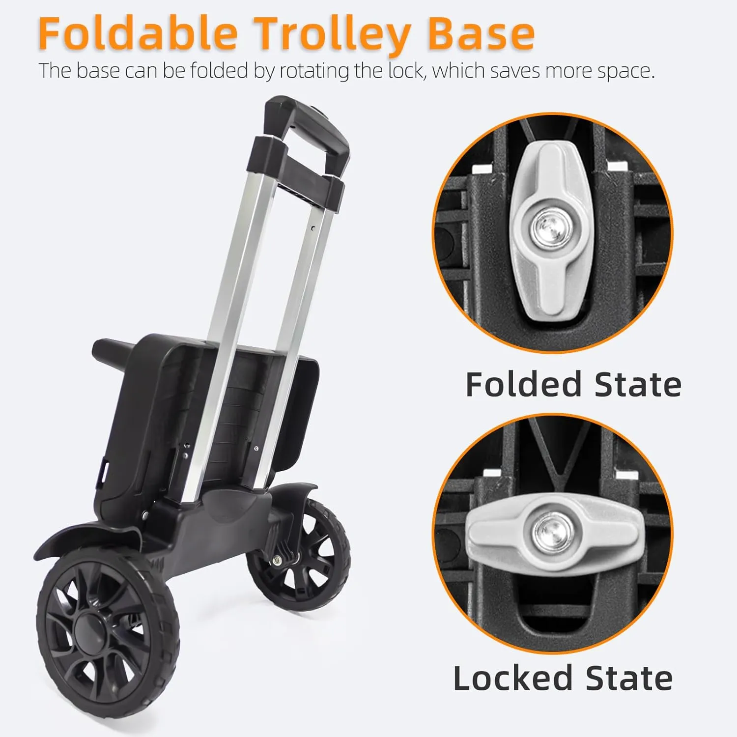 Folding Backpack Trolley with Large Solid Tank Wheels, Aluminum Alloy Luggage Cart with Edge Guard Base, Universal Hand Truck for Backpacks, Lunch Backpack,Golf Bag, Teenagers, Adults, School, Travel