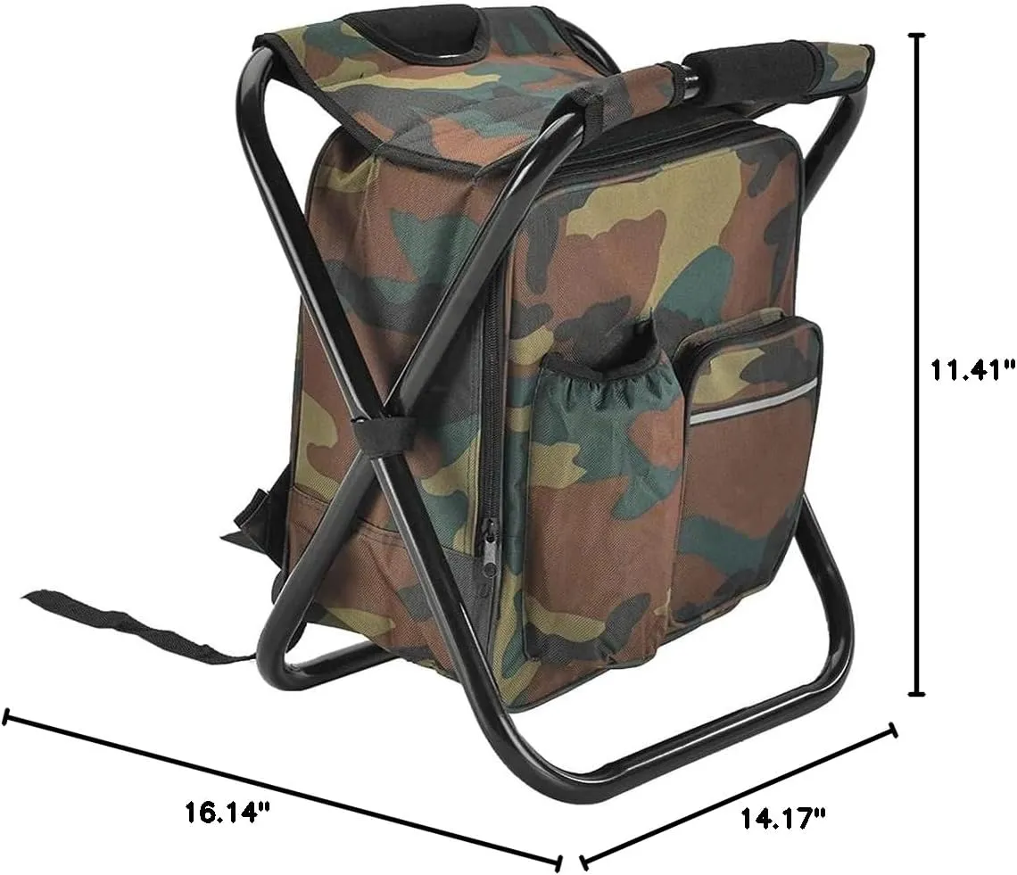 Folding Camping Fishing Chair Stool Portable Backpack Cooler Insulated Picnic Bag Hiking Seat Table Bags Pesca Tackle Mochila Type B Camouflage