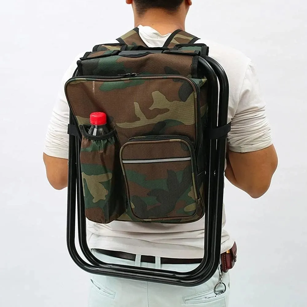 Folding Camping Fishing Chair Stool Portable Backpack Cooler Insulated Picnic Bag Hiking Seat Table Bags Pesca Tackle Mochila Type B Camouflage