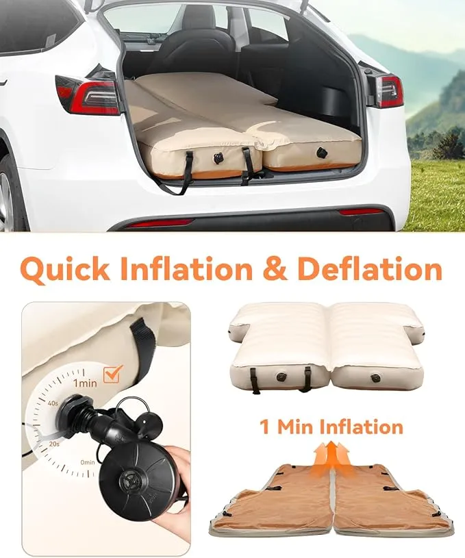 for Tesla Model Y Mattress, Inflatable Camping Bed for Model Y Mattress with Electric Air Pump, Two-in-One Fusion of Air and Memory Foam