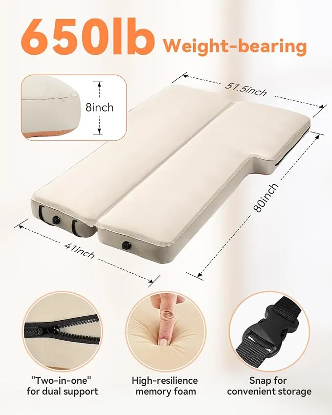 for Tesla Model Y Mattress, Inflatable Camping Bed for Model Y Mattress with Electric Air Pump, Two-in-One Fusion of Air and Memory Foam