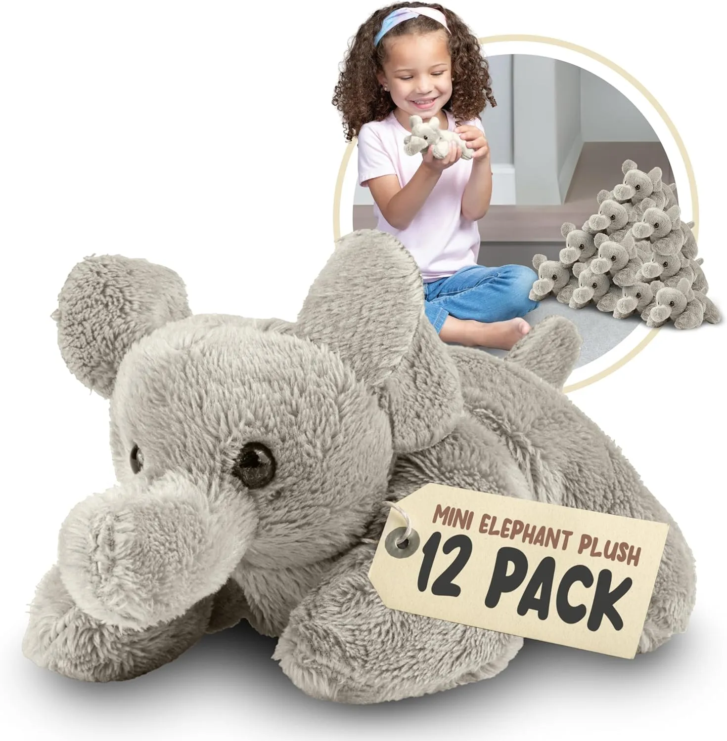 Forest & Twelfth Mini Elephant Plush Toys, 12 Pk Stuffed Animals, Safari Animal Figures for Party Favors, Goody Bags, Classroom Treasure Box