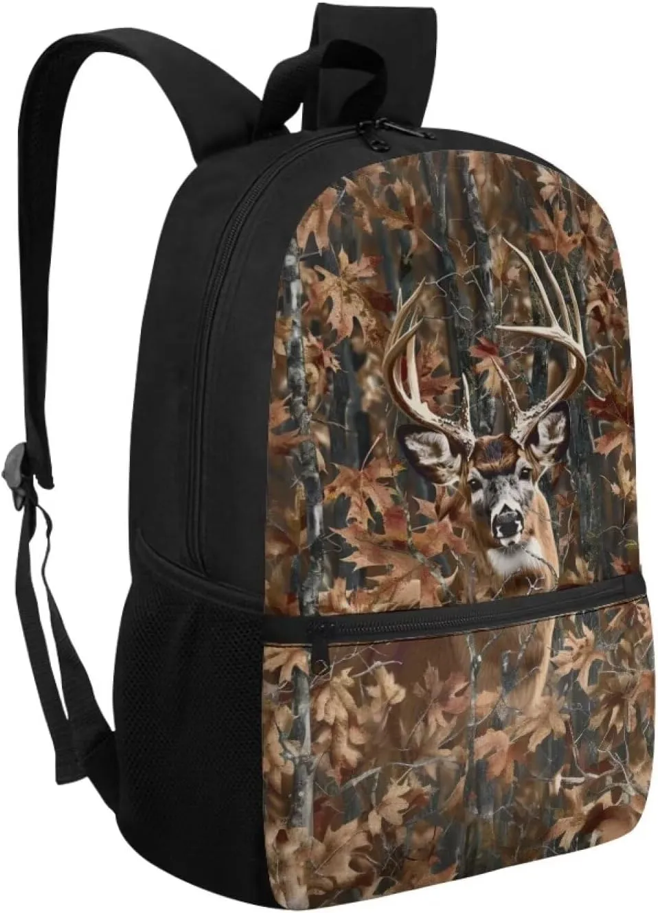 Forest Camo Deer Boys Bookbag for Preschool Kids Backpacks for 2Nd 3Rd 4Th Girls Brown School Bags for Age 5-14 Child Book Bags with Double Zipper Niños Daypack