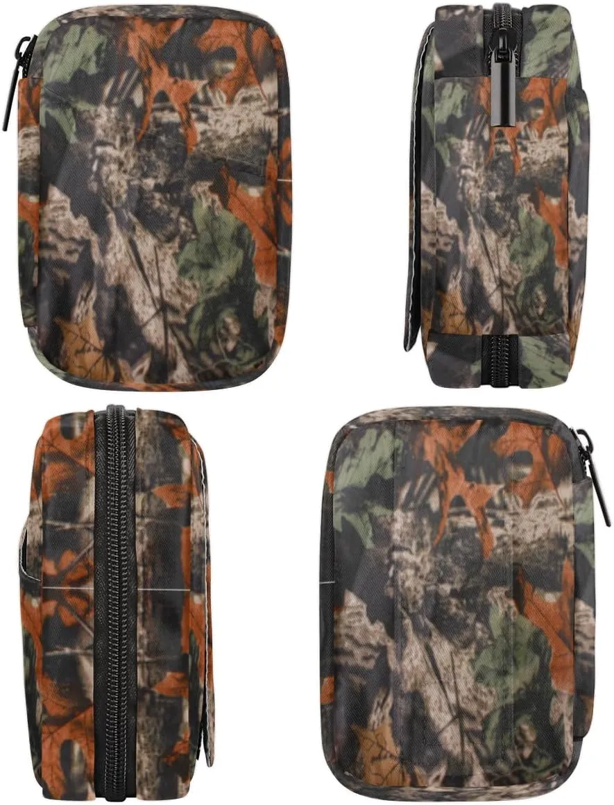 Forest Tree Camo Camouflage Pill Box Small Pill Travel Organizer 7 Day Weekly Medicine Pill Case Cute Compact Size Vitamin Container Pill Bottle Portable Pill Holder Bag with Zipper