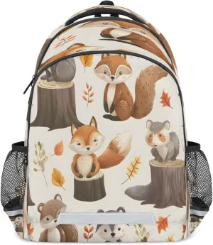 Fox Raccoon Stump Leaf Backpack Bags Backpacks With Chest Strap And Adjustable Shoulder Strap For Sports Travel Casual Daypack