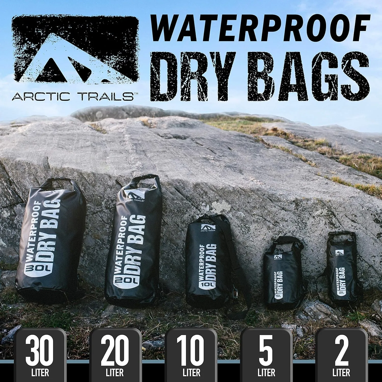 Franklin Sports Arctic Trails Waterproof Dry Bag - Kayak - Camping - Hiking - Boating - Beach - Fishing - Floating - Sea - Ocean 2L/5L/10L/20L/30L - Heavy Duty - Light Weight