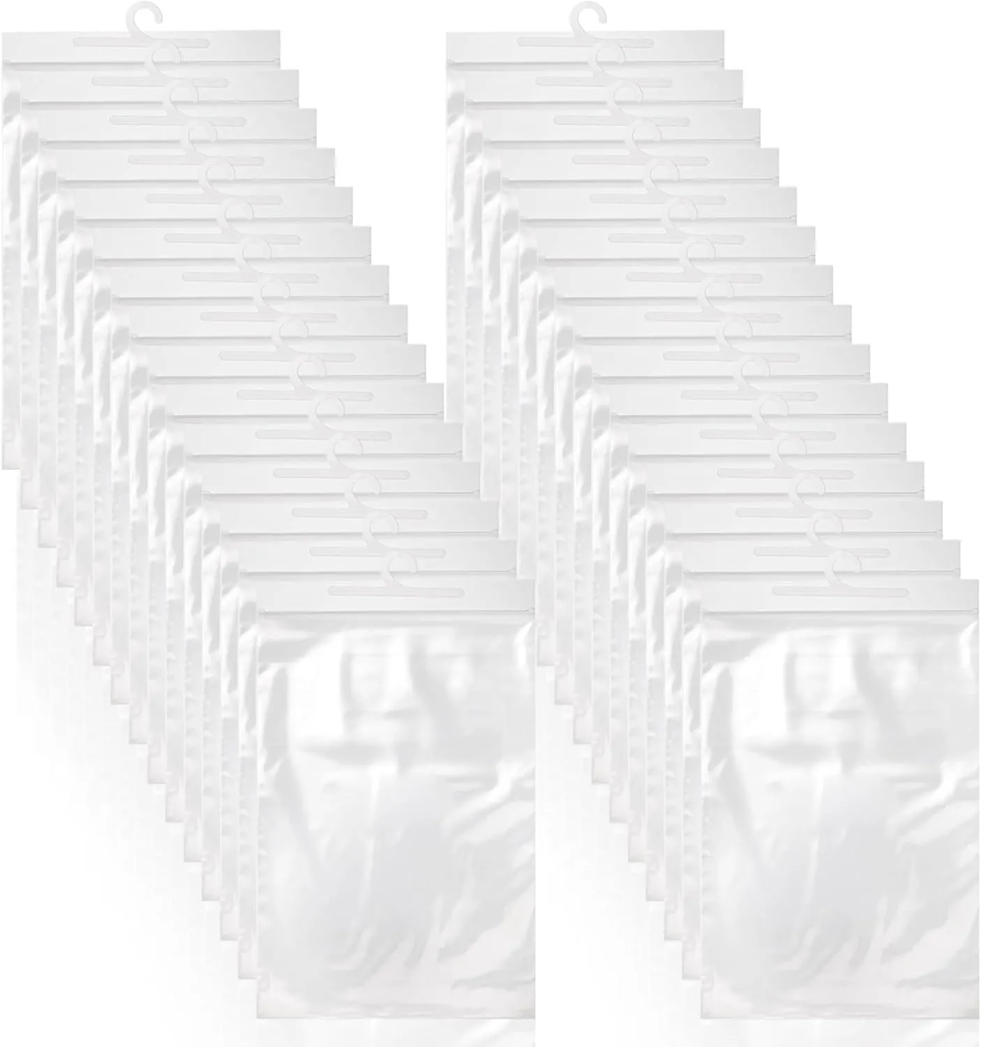 Frcctre 30 Pack Large Hook Reusable Clear Hanging Storage Bags - 10 x 15 Inches Plastic Polyethylene Zip Bags for Packaging Organization