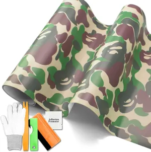 Free Tool Kit Forest Green Jungle Camouflage Camo Ape Offroad Rally Vinyl Wrap Sticker Decal Film Sheet Air Release Self Adhesive - 60"X600"