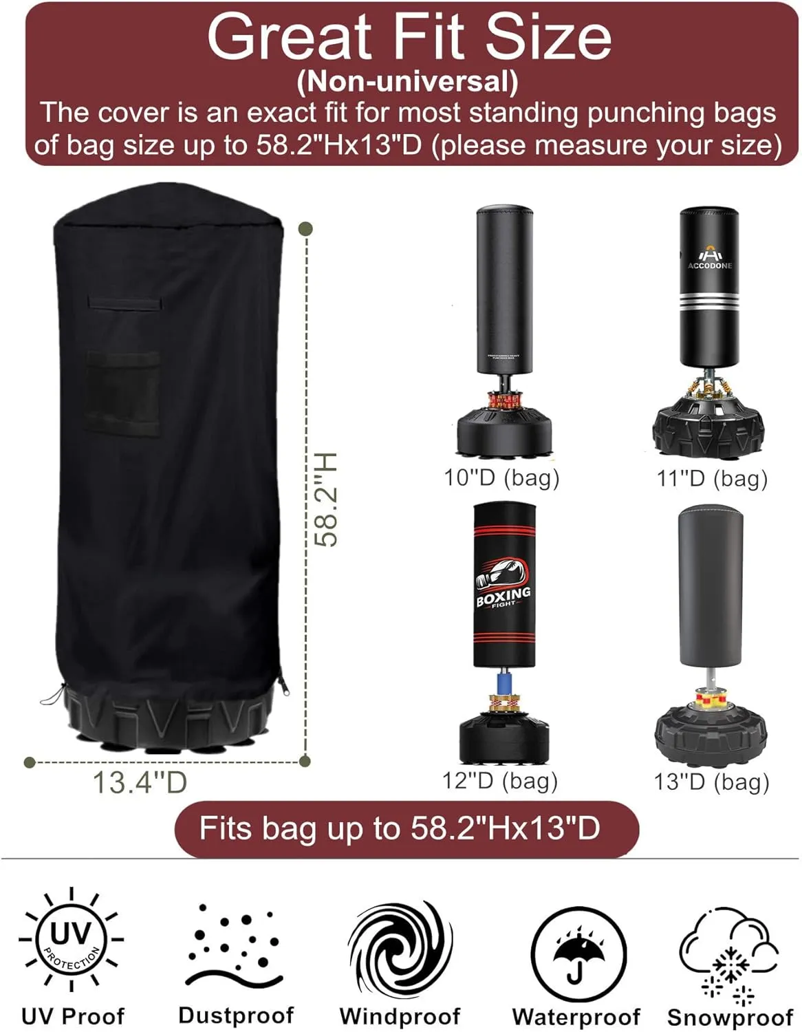 Freestanding Punching Bag Cover - Outdoor Waterproof, Standing Heavy Bag Protective Cover for Boxing Bag