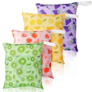 Frienda 4 Pieces Wet Dry Bag for Baby Waterproof Reusable Washable Diaper Bag Sealed with Handle for Travel, Beach, Swimsuit, Diapers, Dirty Gym Clothes and Toiletries (Fruit)