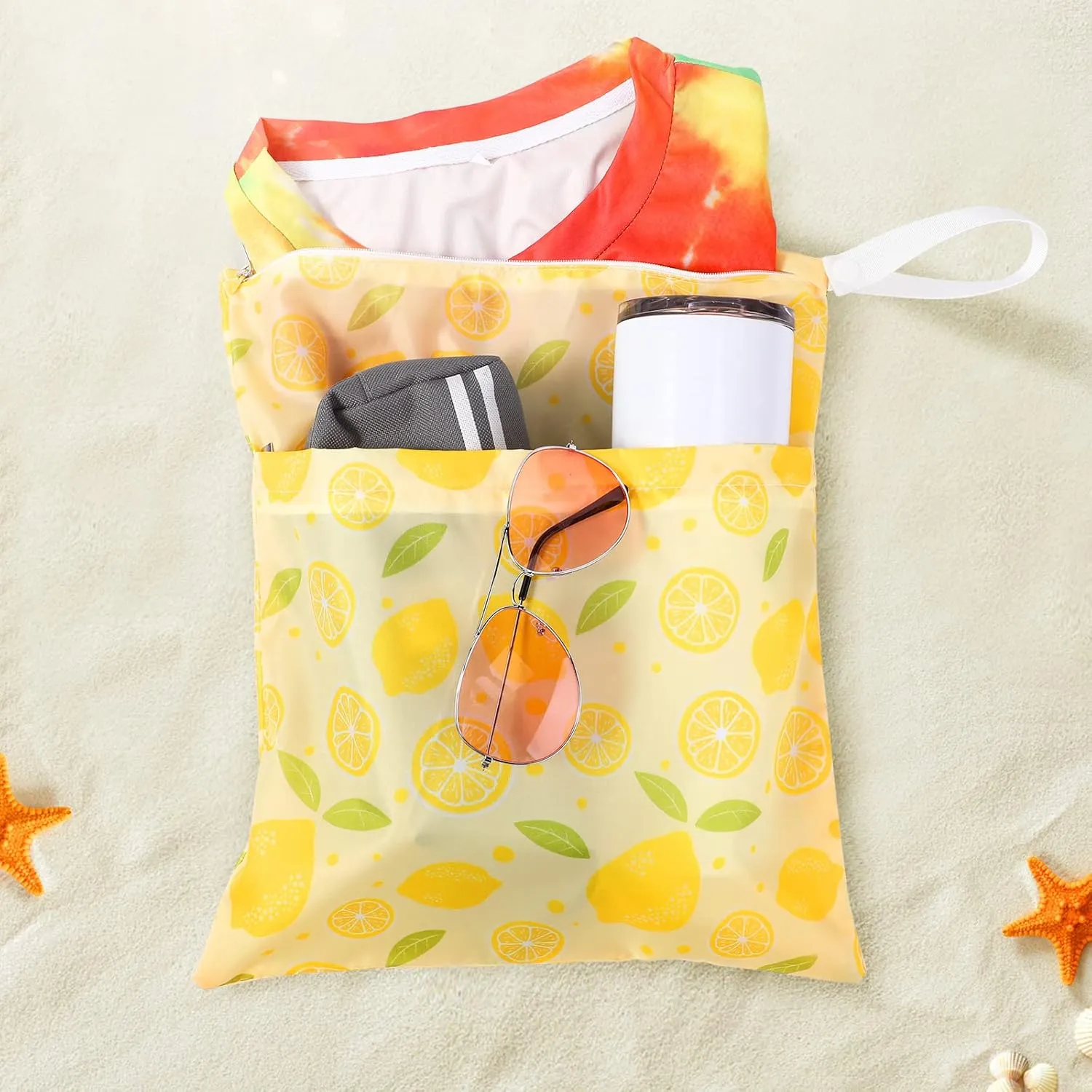 Frienda 4 Pieces Wet Dry Bag for Baby Waterproof Reusable Washable Diaper Bag Sealed with Handle for Travel, Beach, Swimsuit, Diapers, Dirty Gym Clothes and Toiletries (Fruit)