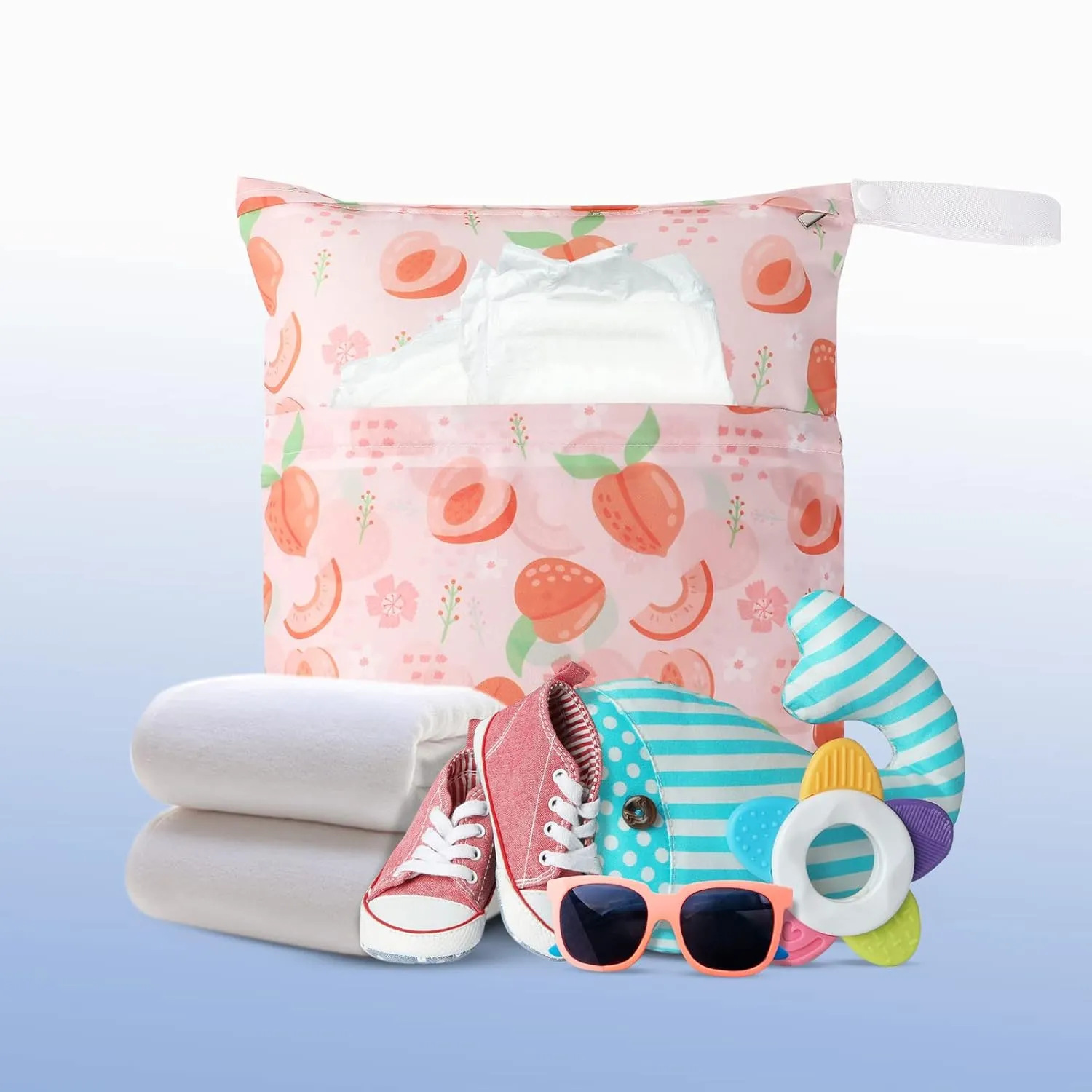 Frienda 4 Pieces Wet Dry Bag for Baby Waterproof Reusable Washable Diaper Bag Sealed with Handle for Travel, Beach, Swimsuit, Diapers, Dirty Gym Clothes and Toiletries (Fruit)