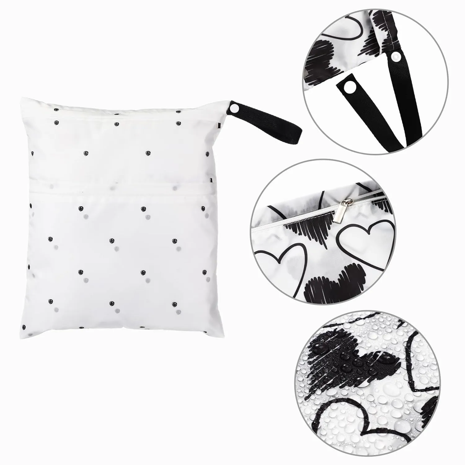 Frienda 4 Pieces Wet Dry Bag for Baby Waterproof Reusable Washable Diaper Bag Sealed with Handle for Travel, Beach, Swimsuit, Diapers, Dirty Gym Clothes and Toiletries (Heart)