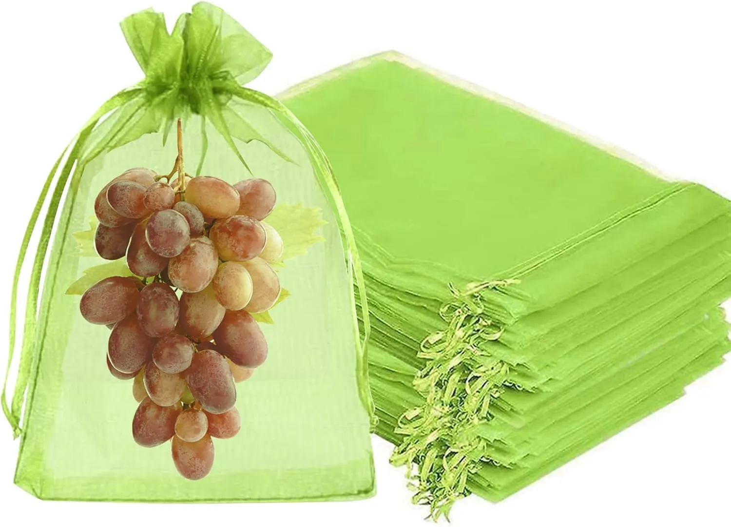 Fruit Protection Bags, Fetanten 100 PCS 8 x 12 Inch Mesh Drawstring Bag for Fruit Trees, Small Green Garden Fruit Plant Netting Cover Bag Protect Tomato Apple Mango Grape from Bird Insect Pest