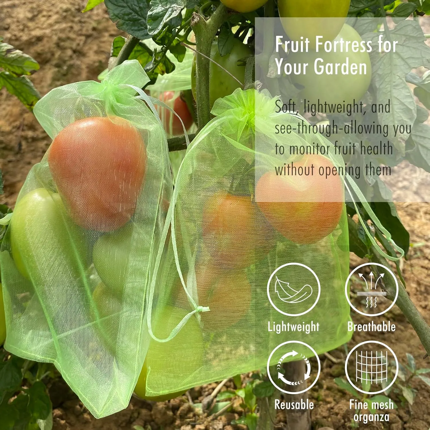 Fruit Protection Bags, Fetanten 100 PCS 8 x 12 Inch Mesh Drawstring Bag for Fruit Trees, Small Green Garden Fruit Plant Netting Cover Bag Protect Tomato Apple Mango Grape from Bird Insect Pest