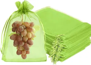 Fruit Protection Bags, Fetanten 100 PCS 8 x 12 Inch Mesh Drawstring Bag for Fruit Trees, Small Green Garden Fruit Plant Netting Cover Bag Protect Tomato Apple Mango Grape from Bird Insect Pest
