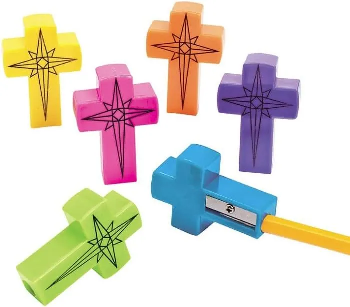 Fun Express - Cross Pencil Sharpeners - Stationery - Pencil Accessories - Sharpeners - 24 Pieces